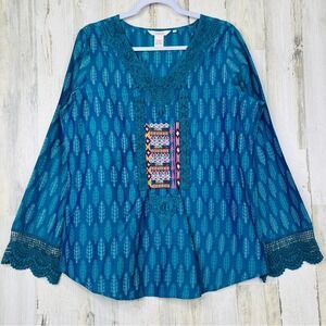 Sundance Catalog Women's L Embroidered Blouse Shirt Silk‎ Cotton Blend Boho Chic